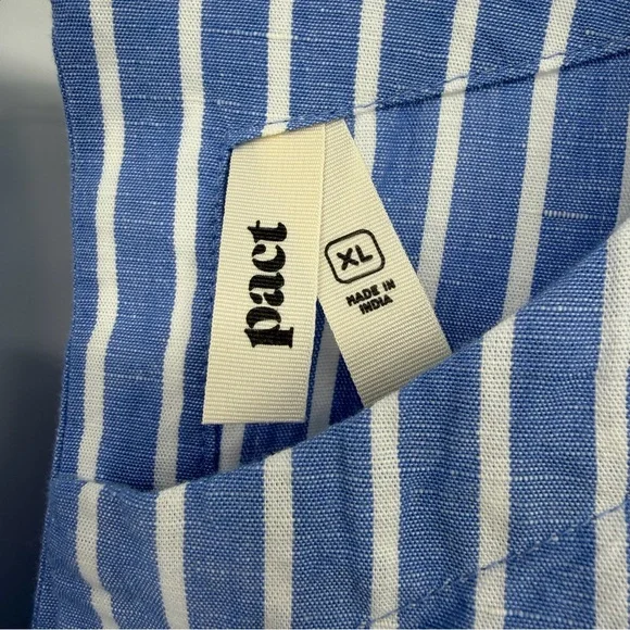 Pact Canopy Notch Neck Dress Bondi Stripe Linen Organic Cotton Blue Size XL - Picture 8 of 12